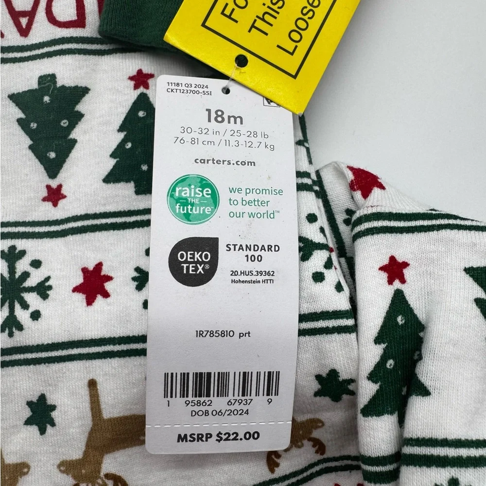 Carter's Festive Kids Footie Pajamas - Green,‎ White, and Red 18 mo